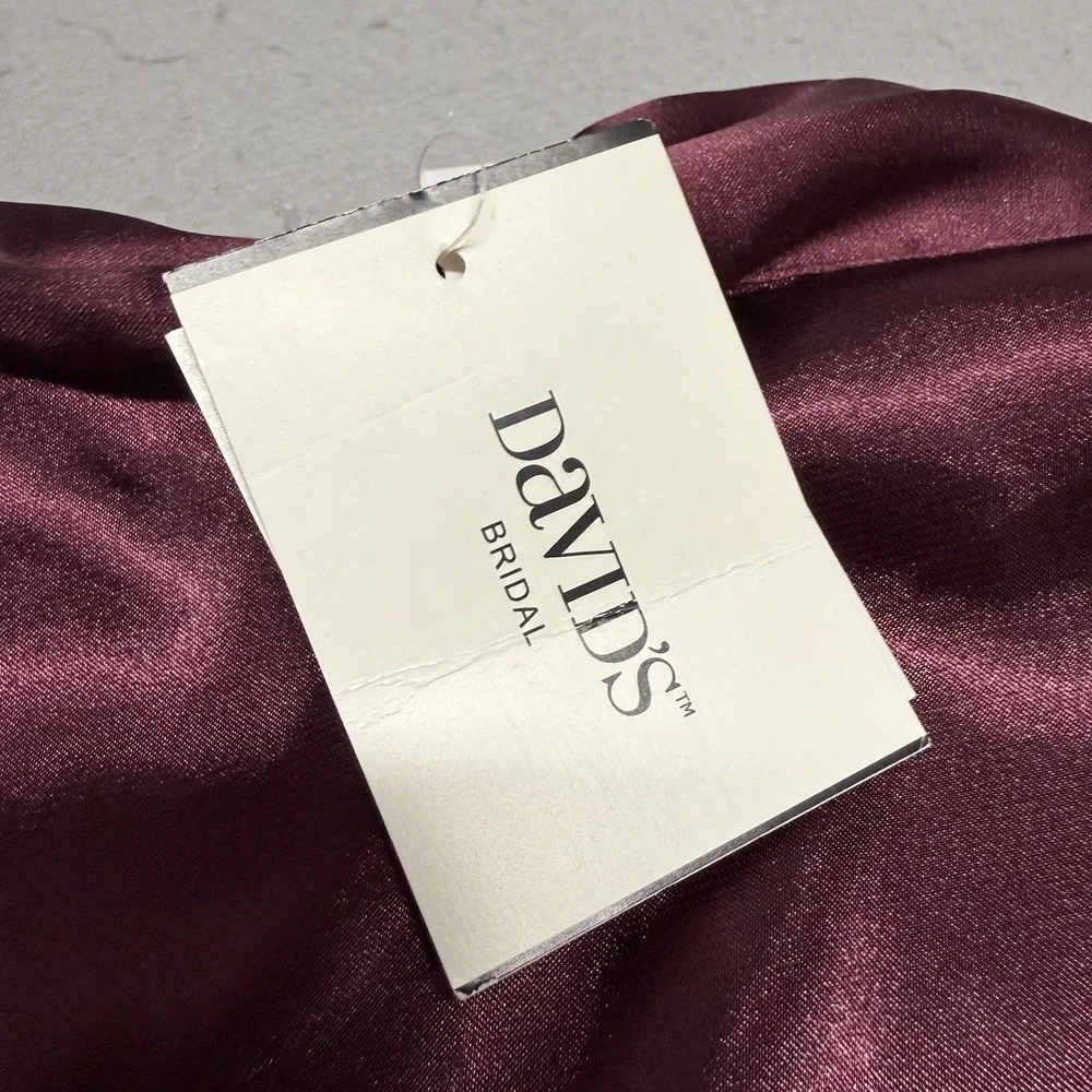 Davids Bridal Satin Silk Burgundy Maid Of Honor Robe Size S NWT - Picture 3 of 6